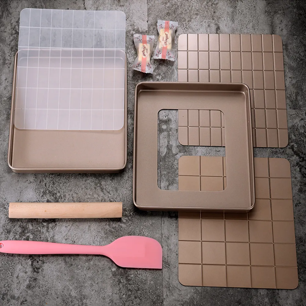 Juego de 1 molde metálico para hornear turrón, bandeja antiadherente resistente al desgaste, tabla dividida, utensilios de cocina para hacer turrón, kit de herramientas de repostería DIY