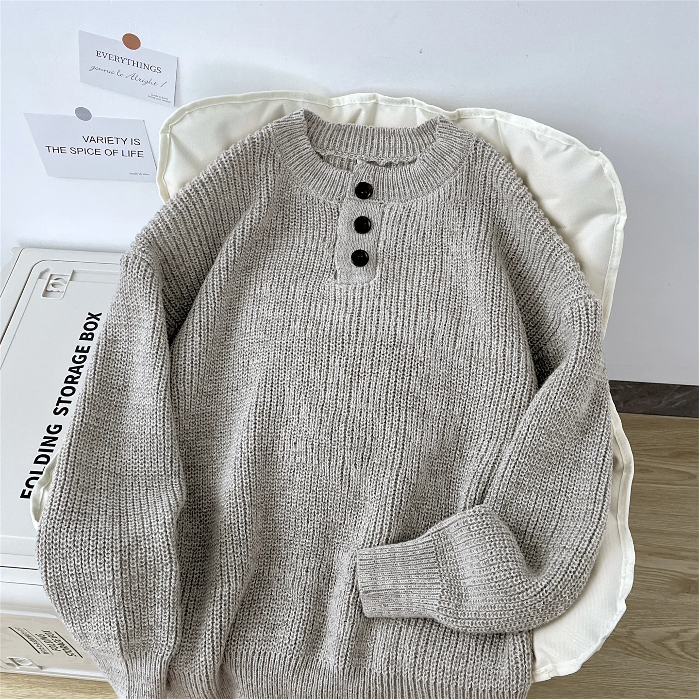 

Мужской вязаный свитшот-хенли: осенне-зимний, простой, премиум-класса, повседневный, однотонный, с длинным рукавом