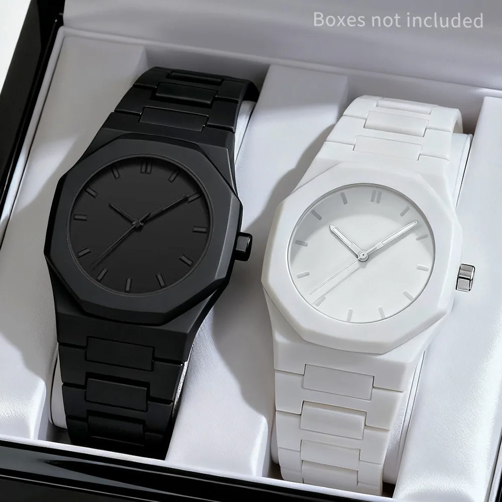 2pcs Simple and Stylish Unisex High-Quality Quartz Watch Set, the Perfect Gift for Boyfriend, an Excellent Choice for Christmas