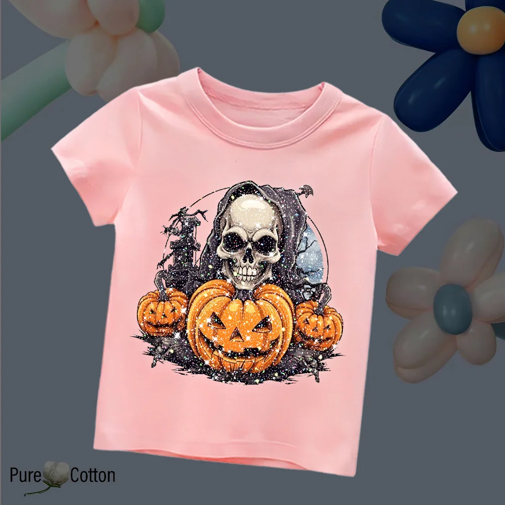 Skull pattern printed men and women with the same loose casual spring and summer loose colorful round neck short sleeve T-shirt