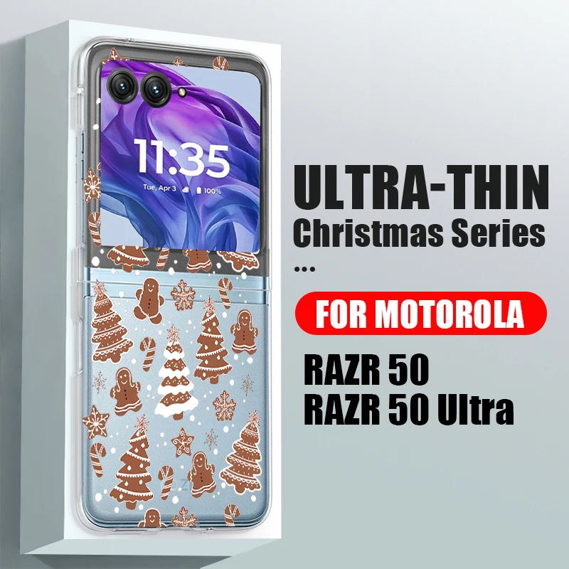 透明電話ケースモトローラ Razr 50 40 ウルトラ Razr40 Razr50 漫画クリスマスプリント折りたたみ耐衝撃バンパーハードカバー