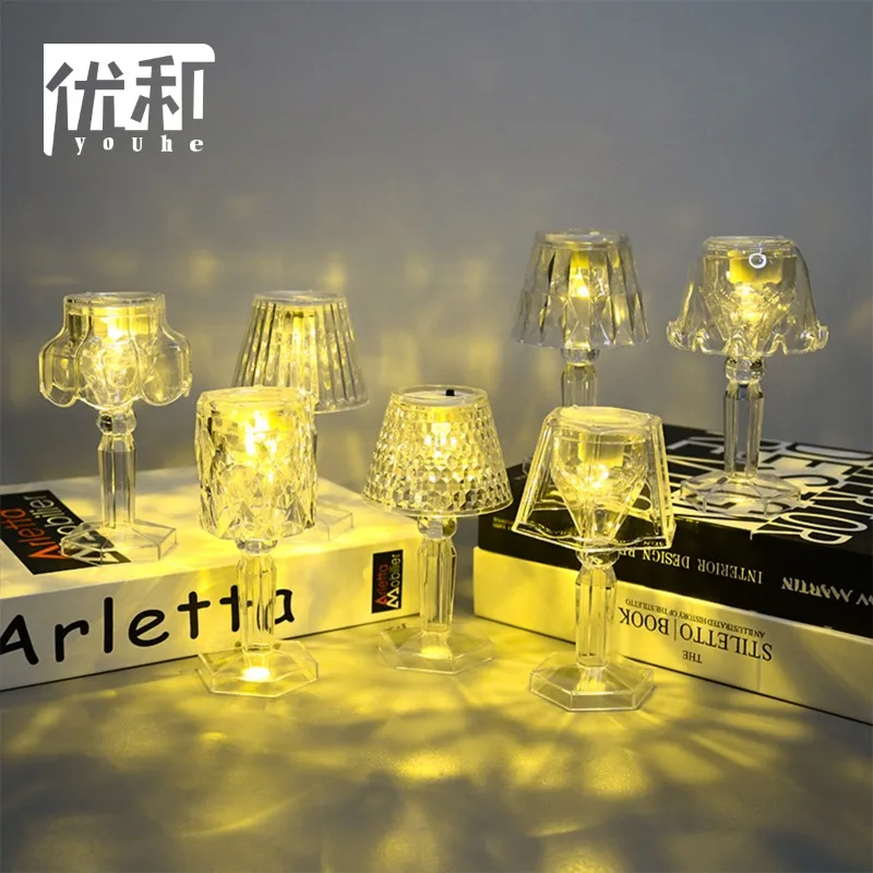 Creative transparent crystal LED electronic nightlight, projection atmosphere lamp desktop decorative ornaments small table lamp