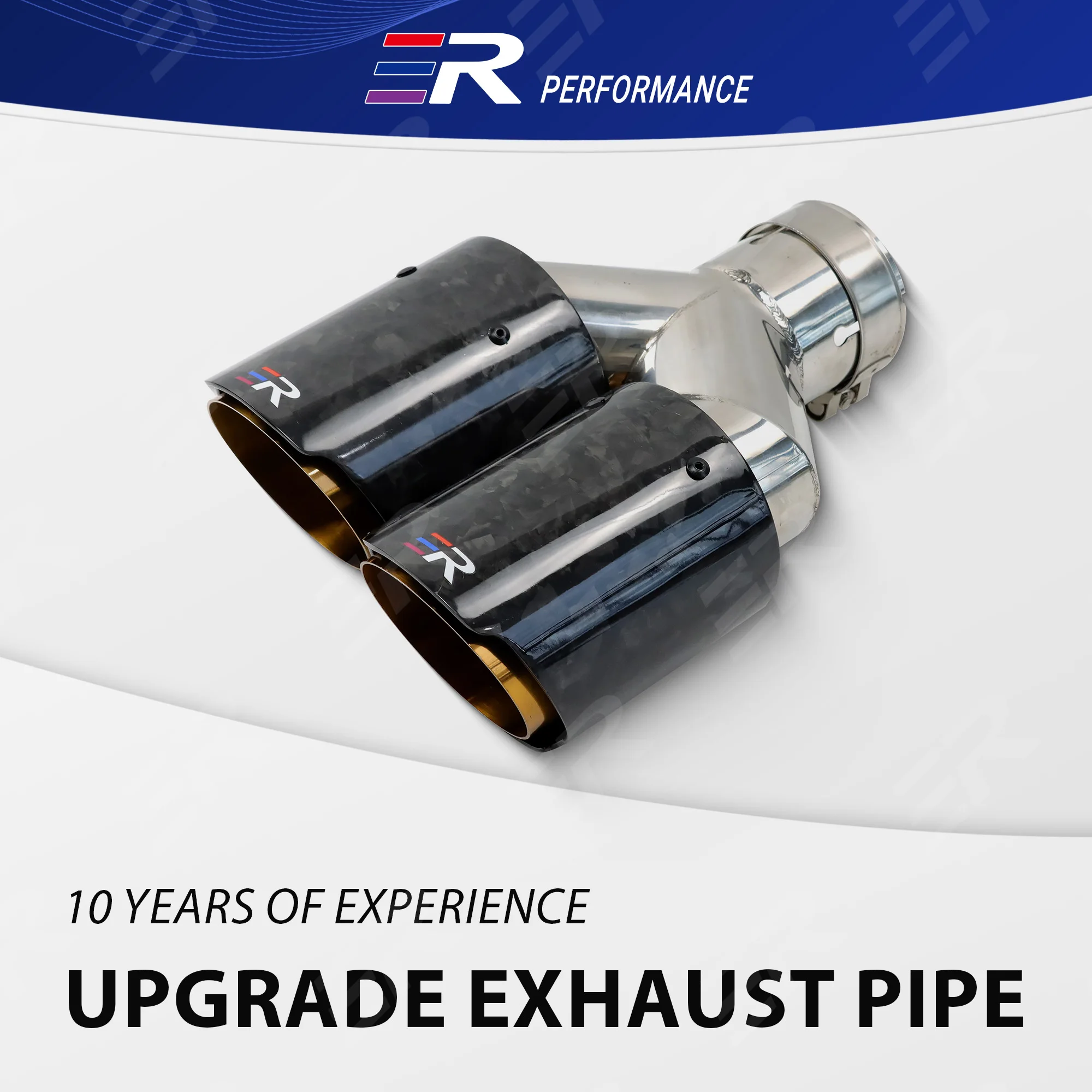 

1PCS ER Real Forged Carbon Fiber Exhaust Tips Gold Stainless Double Outlet for universal Car Decoration end pipe modification