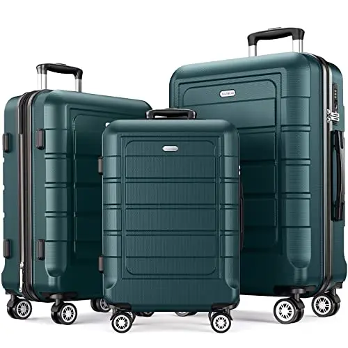 

SHOWKOO Luggage Sets Expandable 100% PC Suitcase Double Wheels TSA Lock 3PC (ArmyGreen)