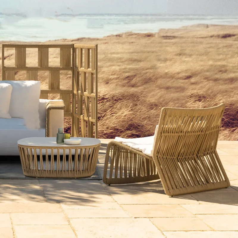 

Outdoor Courtyard Villa Hotel Single Metal Sofa Chair Pool Garden Terrace Rattan Sofa Set