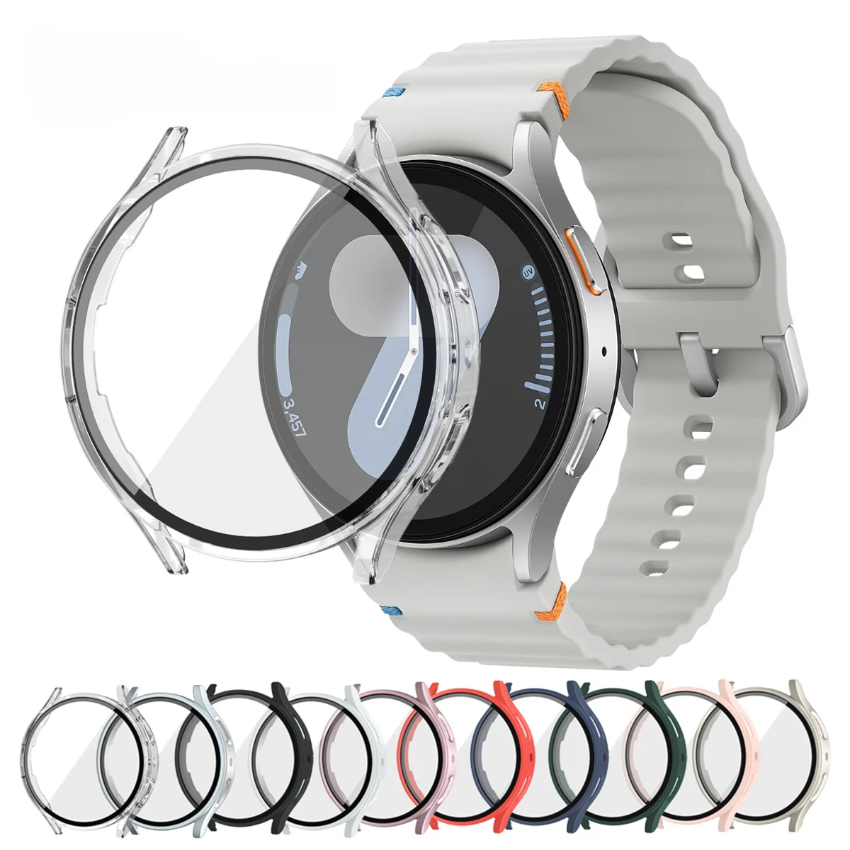 Funda de cristal + PC para Samsung Galaxy Watch 7 FE 40 44mm Protector de pantalla integral con vidrio templado para Galaxy Watch 6 5