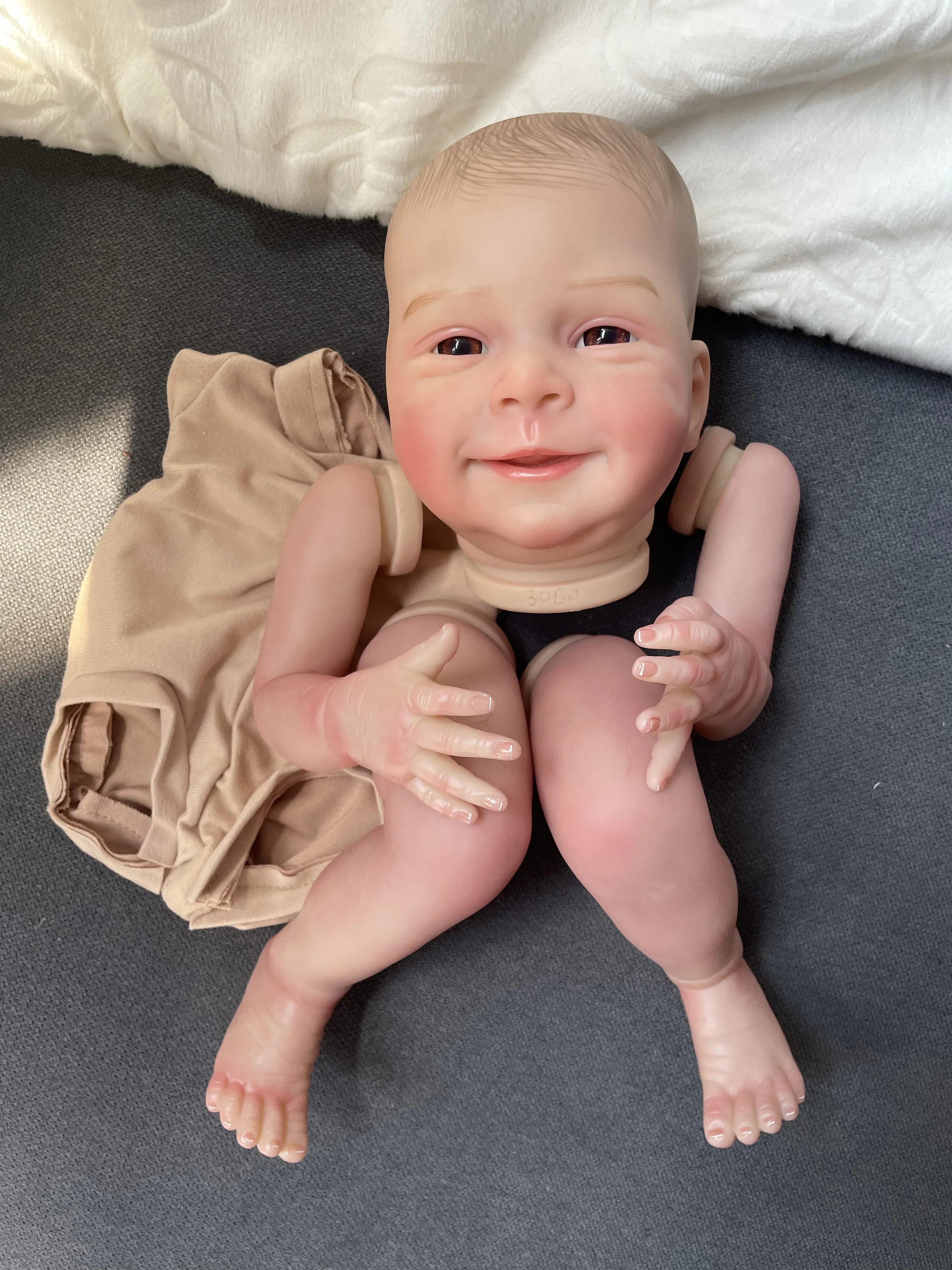 Kit de boneca sebastian reborn, 18 polegadas, realista, múltiplas camadas, pintura, peças de boneca, pele 3d com veias visíveis, cabelo desenhado à mão
