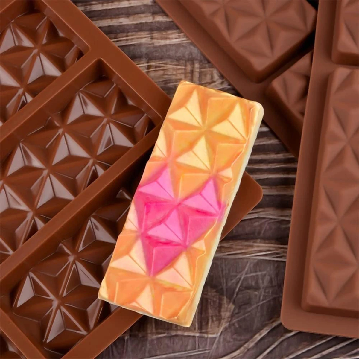 Classic Long Chocolate Block Food Grade Safety Mold Diamond Silicone Chocolate Cake Ice Cubes Easy To Demold