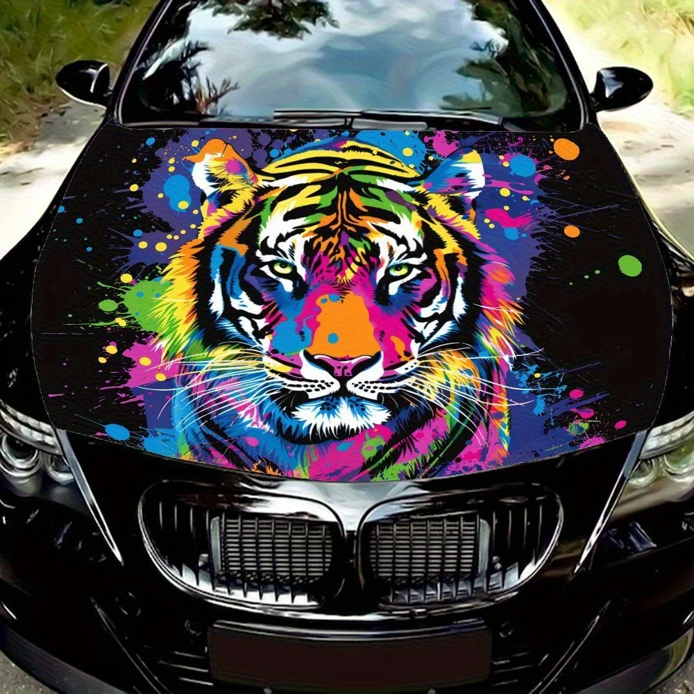 غلاف فينيل لسيارة النمور الملونة - ملصق غطاء محرك مذهل، PVC مقاوم للرذاذ، سهل الإزالة، مناسب للسيارات، ذاتي اللصق، وات #1