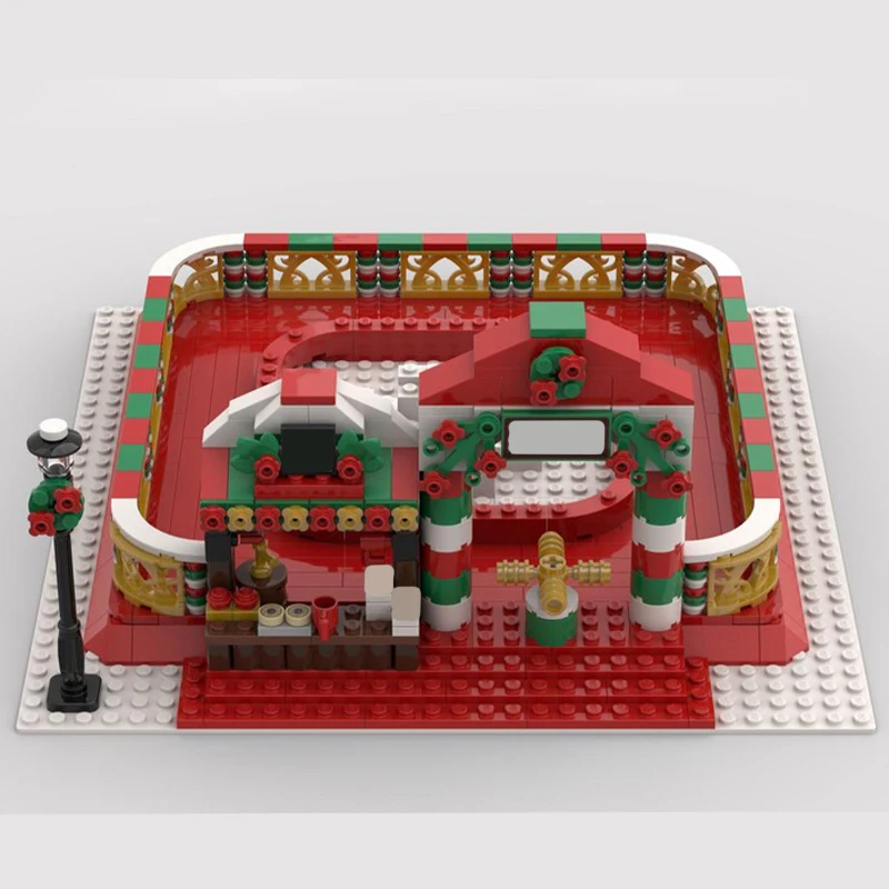 1300PCS MOC Winter Dorf Zug Fahrt DIY Modulare Bausteine Urlaub Weihnachten Zug Szene Kreative Spielzeug Geschenk