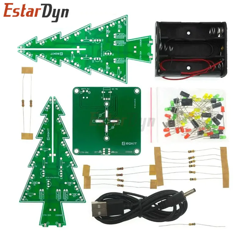 ثلاثي الأبعاد ثلاثية الأبعاد شجرة عيد الميلاد LED لتقوم بها بنفسك عدة أحمر/أخضر/أصفر LED فلاش مجموعة الدوائر الإلكترونية متعة جناح #4