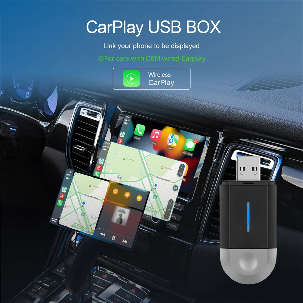 Adattatore Wireless CarPlay, Dongle per Auto Converte Cavo in Wireless, Tipo C/USB, Plug & Play