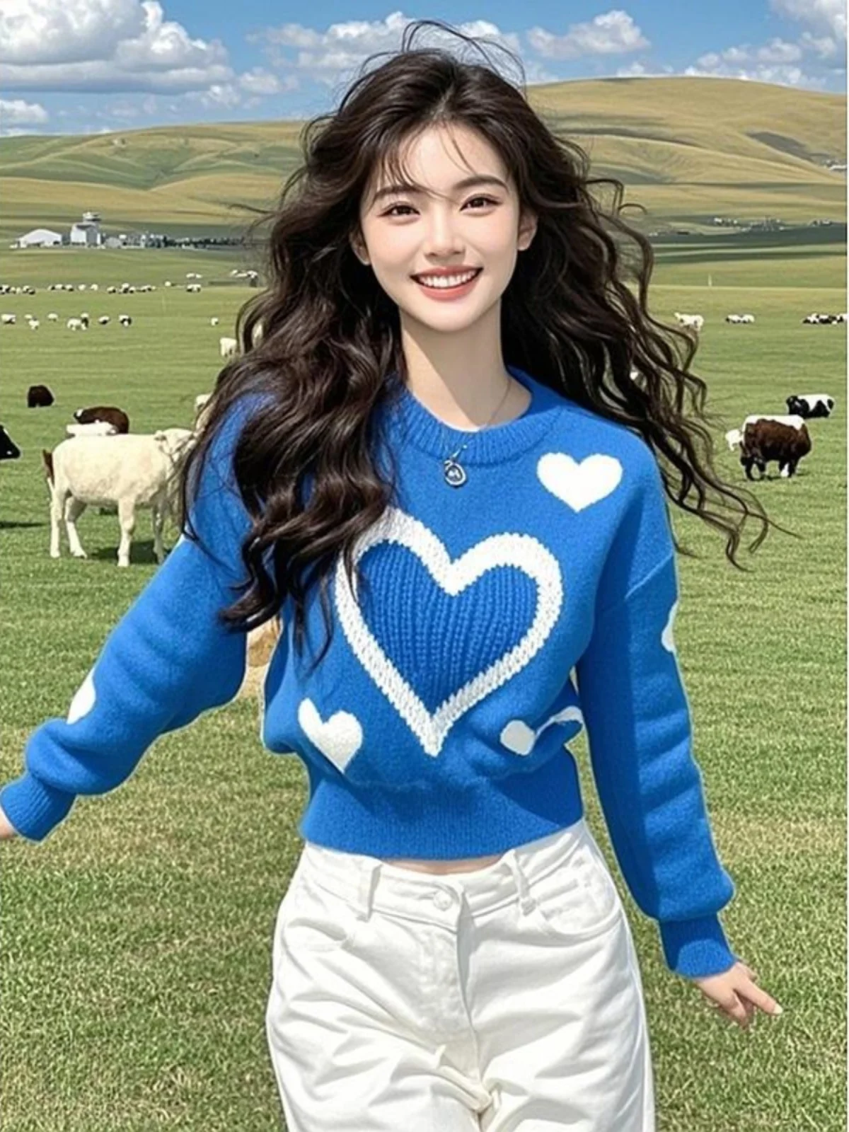 เสื้อผ้าผู้หญิง เสื้อสเวตเตอร์ลายแจ็คการ์ดสุดชิค สไตล์ลำลอง คอกลม ผ้าถักหลวมๆ ใส่สบาย เหมาะสำหรับฤดูใบไม้ผลิและฤดูใบไม้ร่วง