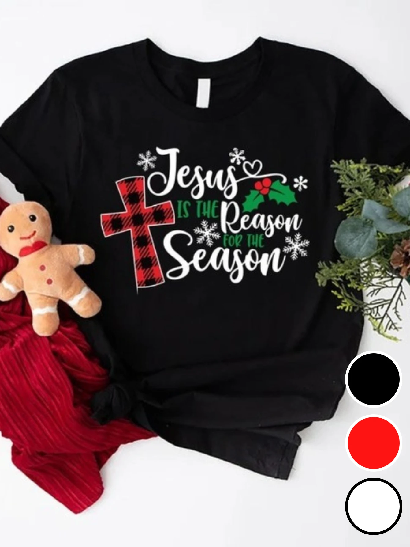 Jesus is the REASON for the Season T-Shirt & Pajamas - Christian Christmas Religious Family Matching Outfit, 100% Cotton Short S
