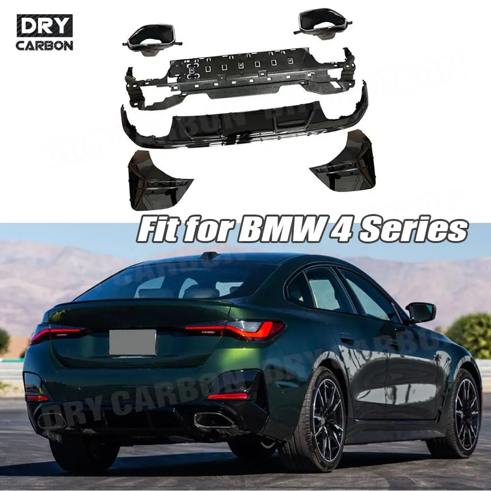 

Gloss Black ABS Rear Bumper Diffuser Lip With Exhaust Tips for BMW 4 Series G26 425i 430i M Sport Sedan 2021 + Car Accessories