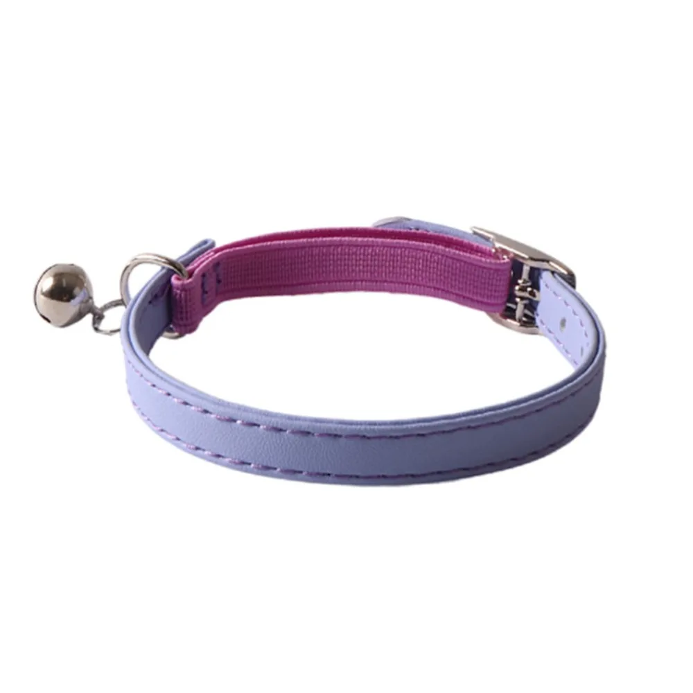 

Small Cat Collar Macaron Color Adjustable Pet Collar with Bells Elastic Webbing PU Leather Collar for Puppies and Cats