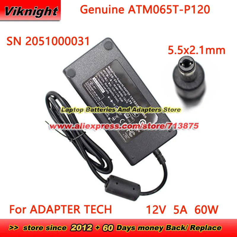 Genuine for ADAPTER TECH ATM065T-P120 Medical Power Supply 12V 5A 60W SN 2051000031 AC Adapter for NEOVO MD-2702 IEC C14