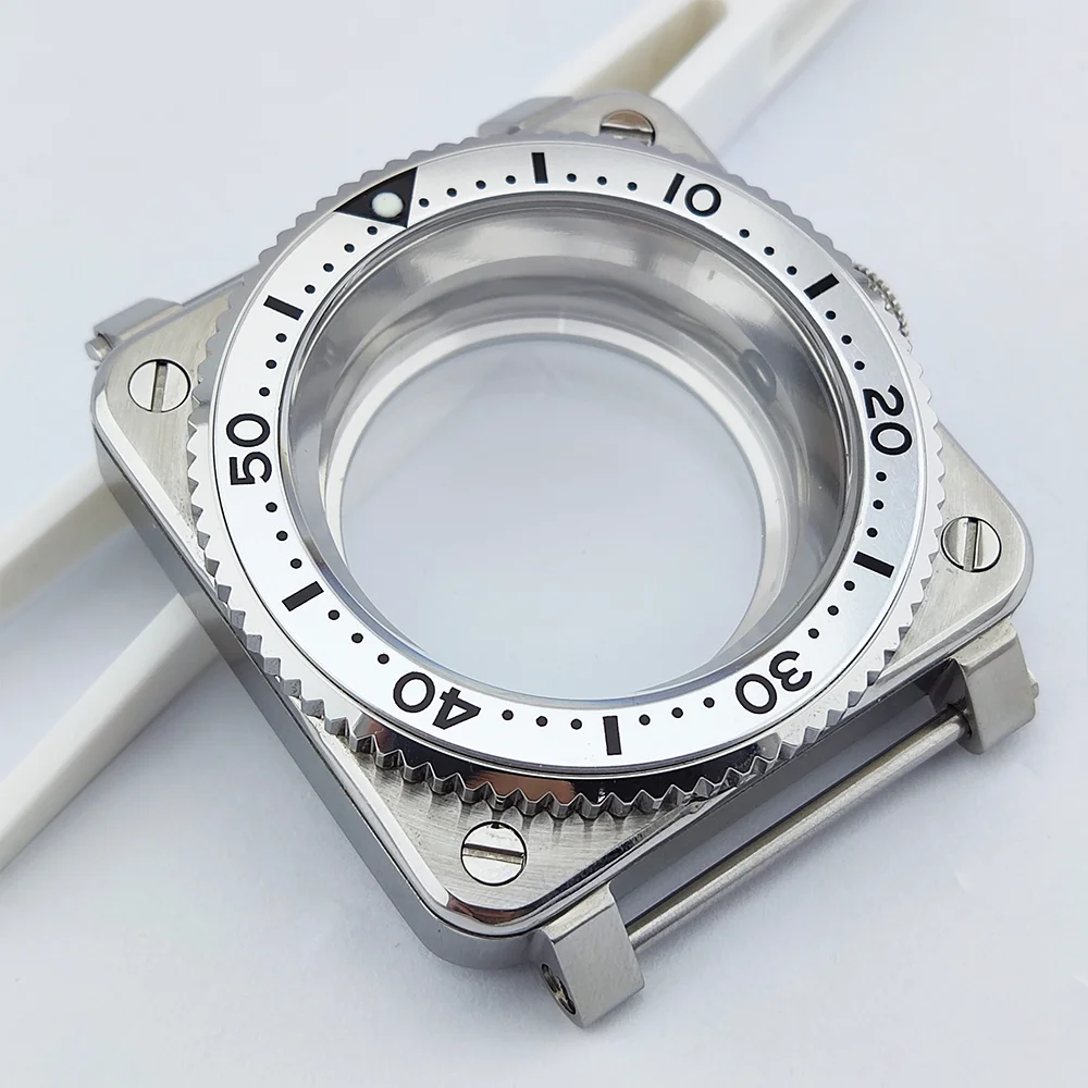 Cassa quadrata da 42 mm Custodia NH35 Custodia resistente all'acqua in vetro zaffiro adatta al quadrante da 28,5 mm Custodia con movimento NH35 NH36