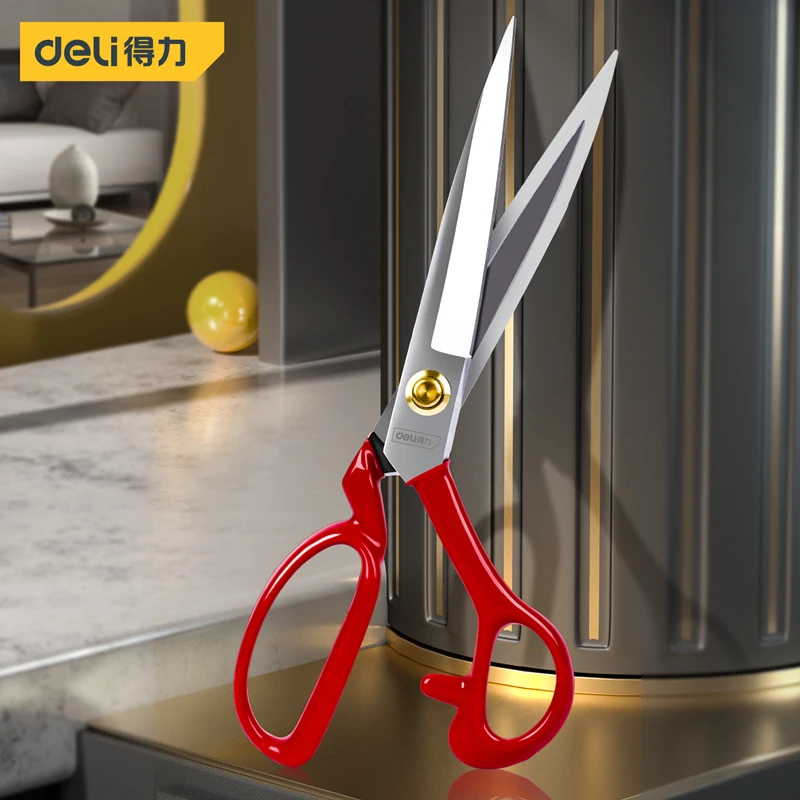 Deli Hand Tools 1Pcs 9/10/11/12inch Red Tailor's Scissors Professional High Life Scissors Multifunction Household Sewing Cutters