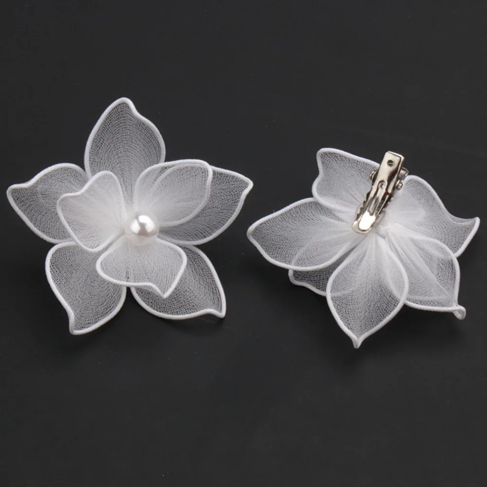 Elegant White Silk Flower Hairpin Side Clips Fairy Floral Headpieces Multilayer Fabrics Hairpin Women Bride Wedding Hair Jewelry view 4
