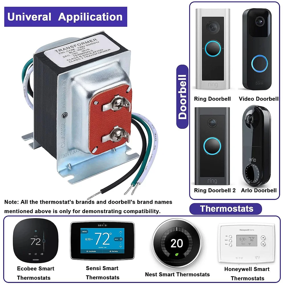 Doorbell Transformer 16V 30VA AC Power Supply Thermostat Power Adapter Hardwired Door Chime Transformer