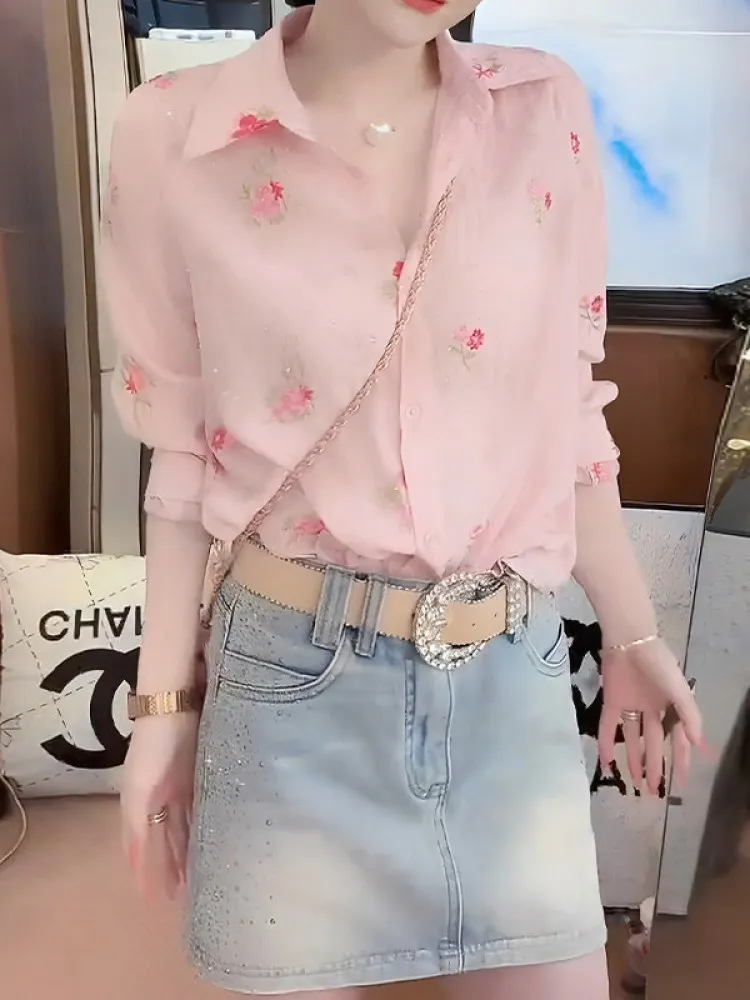 

Elegant Long Sleeve Shirt Women's Fashionable Slimming Top Age-defying Waist-cinching Breathable Korean Style Business Casual...