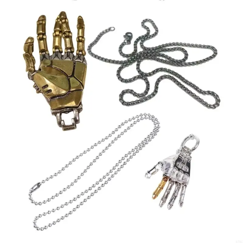 Bionic Movable Finger Joints Hand Pendant with Chain for Men/Women Contemporary Mechanical Jewelry Statement Accessory