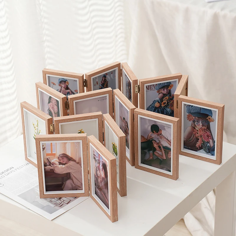 Foldable Photo Frame Hinge Photos Album Ornaments Siamese Souvenir Picture Storag Box For Bookshelf Wedding Party Decor 2 Linked