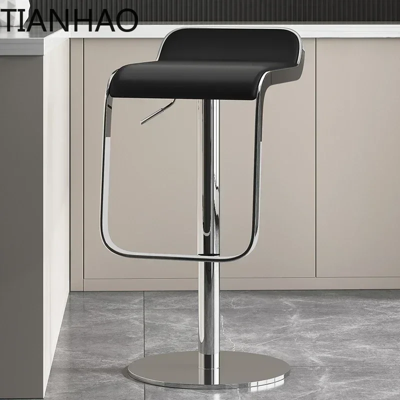 Canteen Bar Chair Stool Luxury Stainless Steel Modern Simple Household Nordic Lifting High Light Rotating Aesthetic Furniture