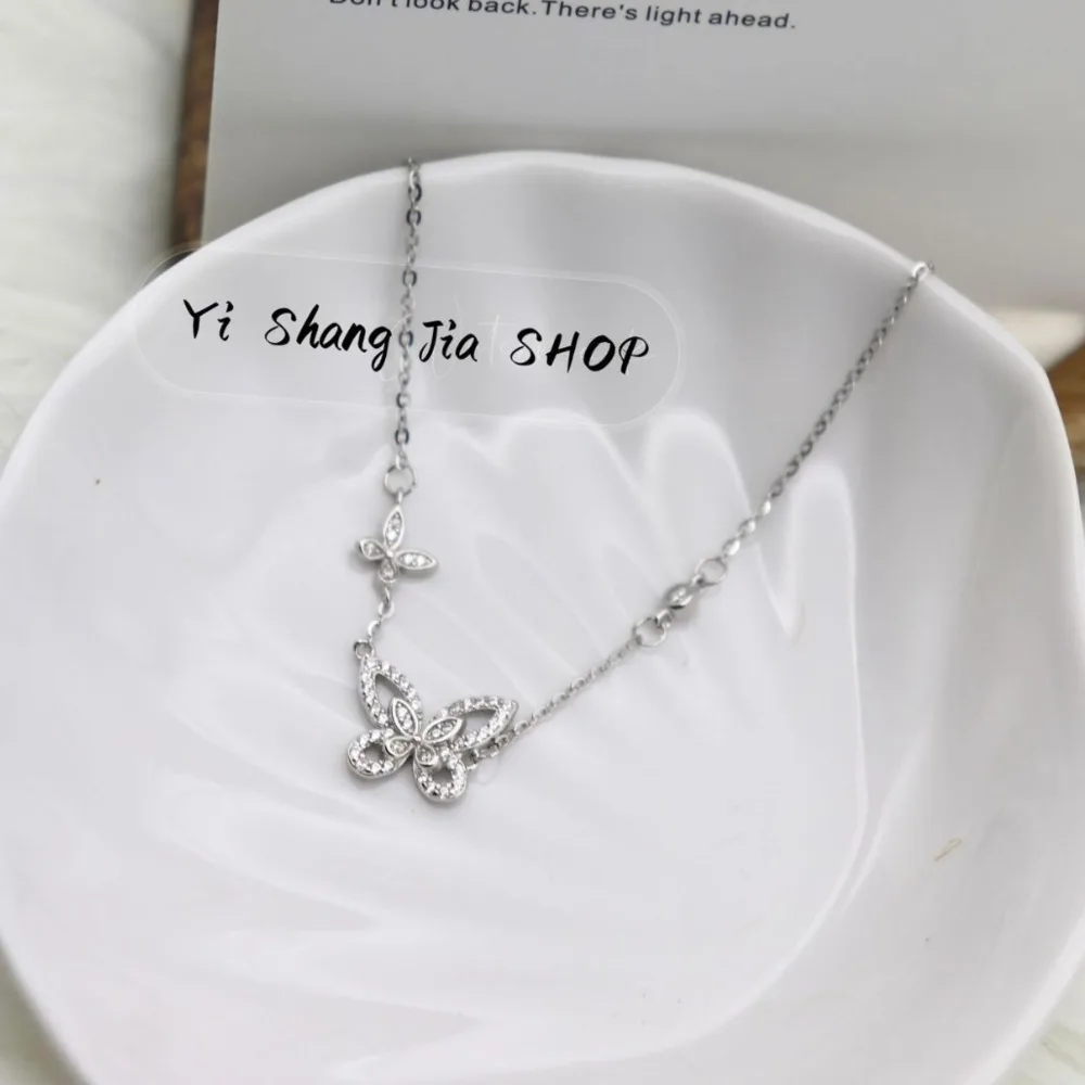 

BR Butterfly Necklace for Women, Luxury Inlaid Double Butterfly Pendant, Sweet Fashion Jewelry, Perfect Gift for Girlfriend
