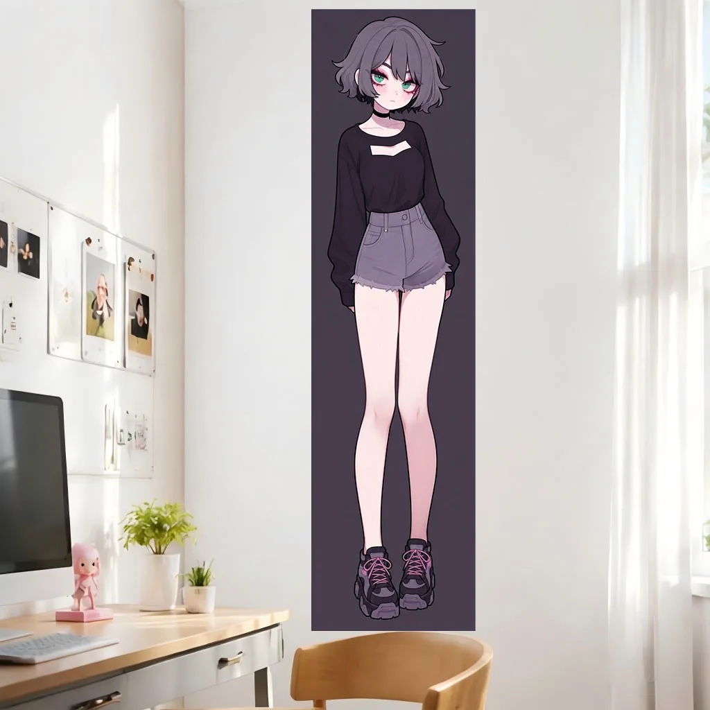 Pastel Goth E‑girl Anime Tapestry Short Hair Street Outfit Wall Hanging Art for Dorm Bedroom Dark Aesthetic Room Home Decor
