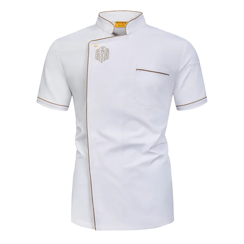 

New White Chef Jacket Men Short Sleeve Women Kitchen Cook Shirt Bartender Pastry Restaurant Catering Waiter Chef Uniform Apron