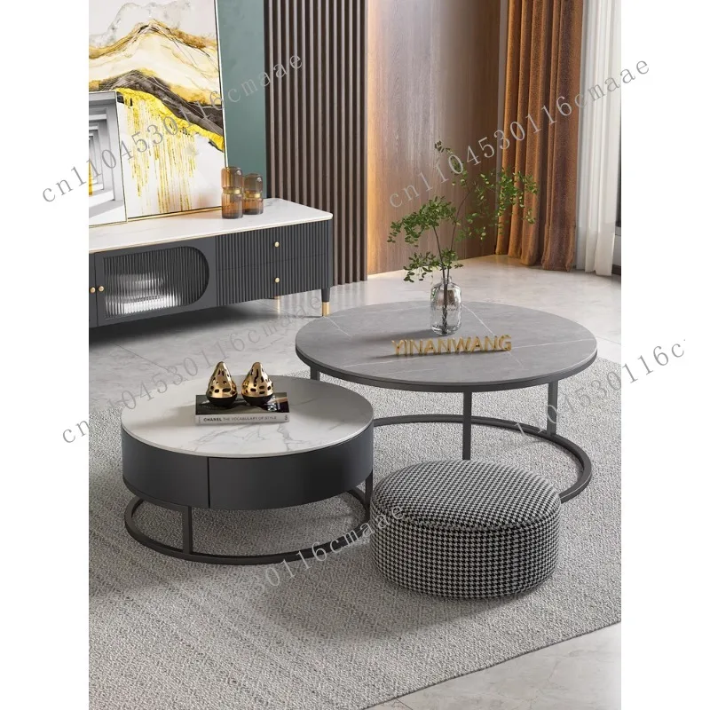 

NEW Round Rock Plate Coffee Table Combination Small Apartment Minimalist Coffee Table Living Room