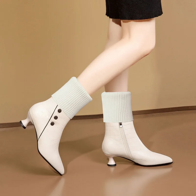 Thin thin women's short boots white wool tube 2024 new explosive selling fashion thick low heel plus cashmere mid-tube shoes