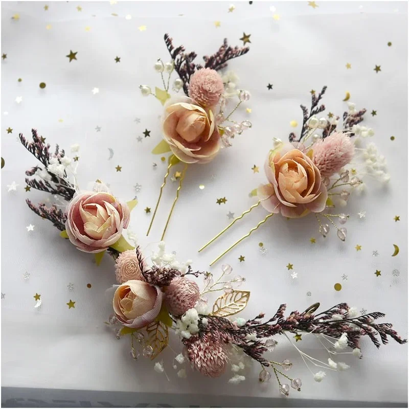 

Handmade Chiffon Dried Flower Hair Pin for Women BOHO Brides Wedding Tiara Artificial Flower Headdress Hair Clip Hair Jewelry