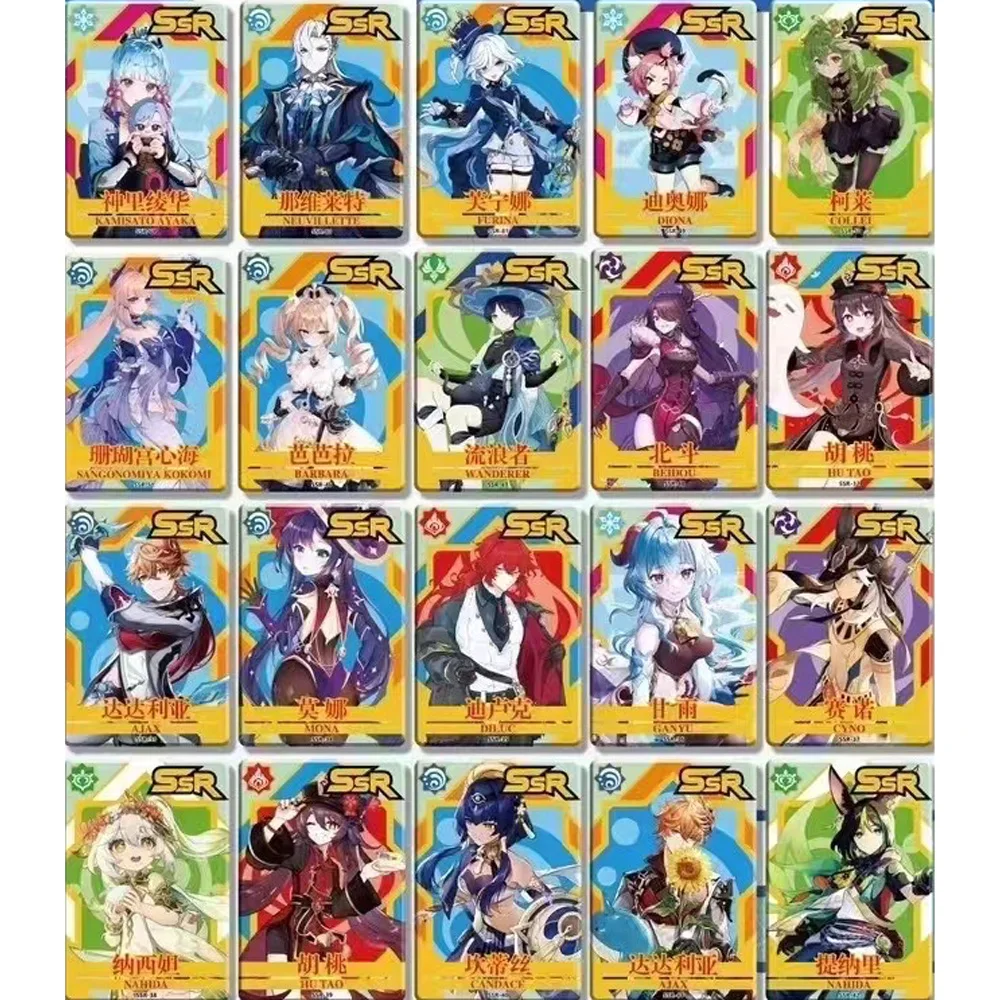 New Genuine Genshin Impact Cards Yae Miko Hutao Genshin Impact Furina Jean HR SP PR Colorful Retro Collection Card Children Toys