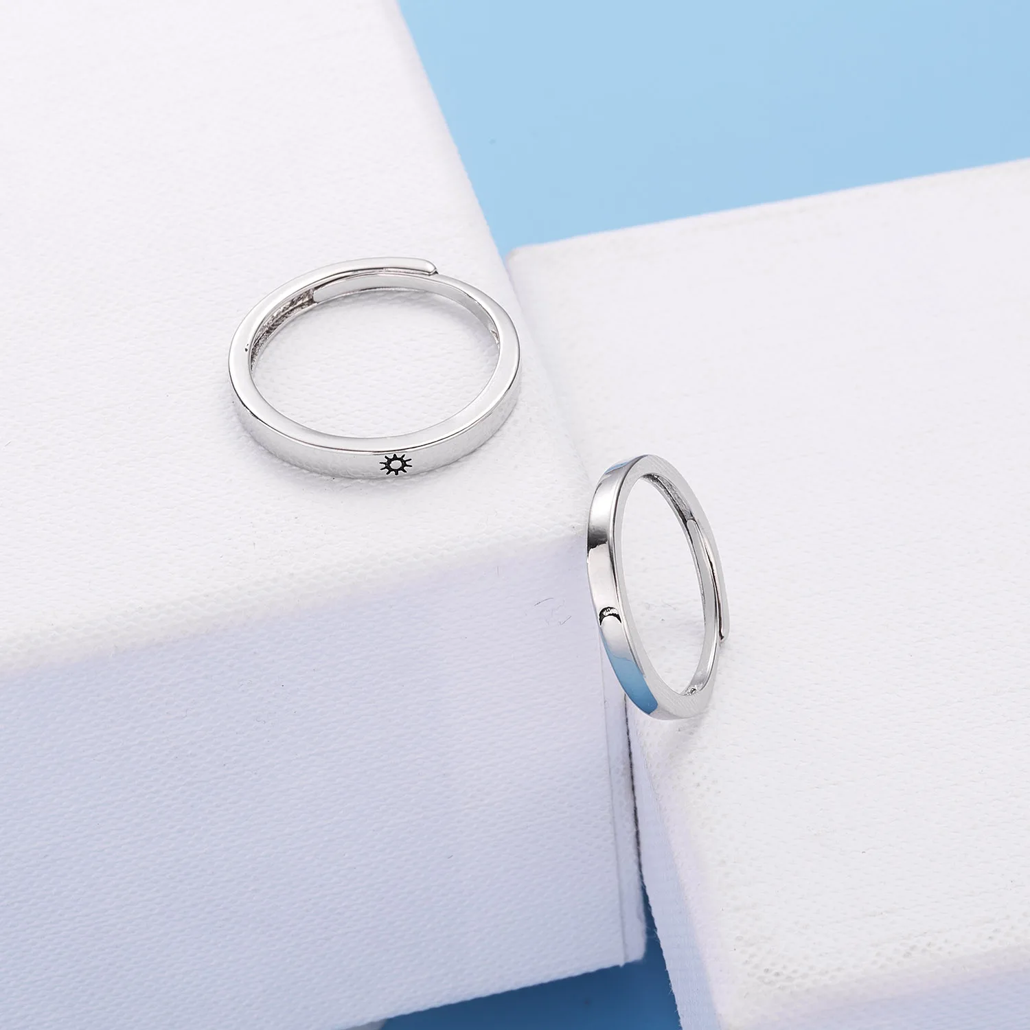 Klassischer offener Paarring mit Sonne und Mond für Damen und Herren, romantisch, schwarz, weiß, passender Fingerring-Set, Schmuck, Hochzeitstag, Geschenke – Detail 4