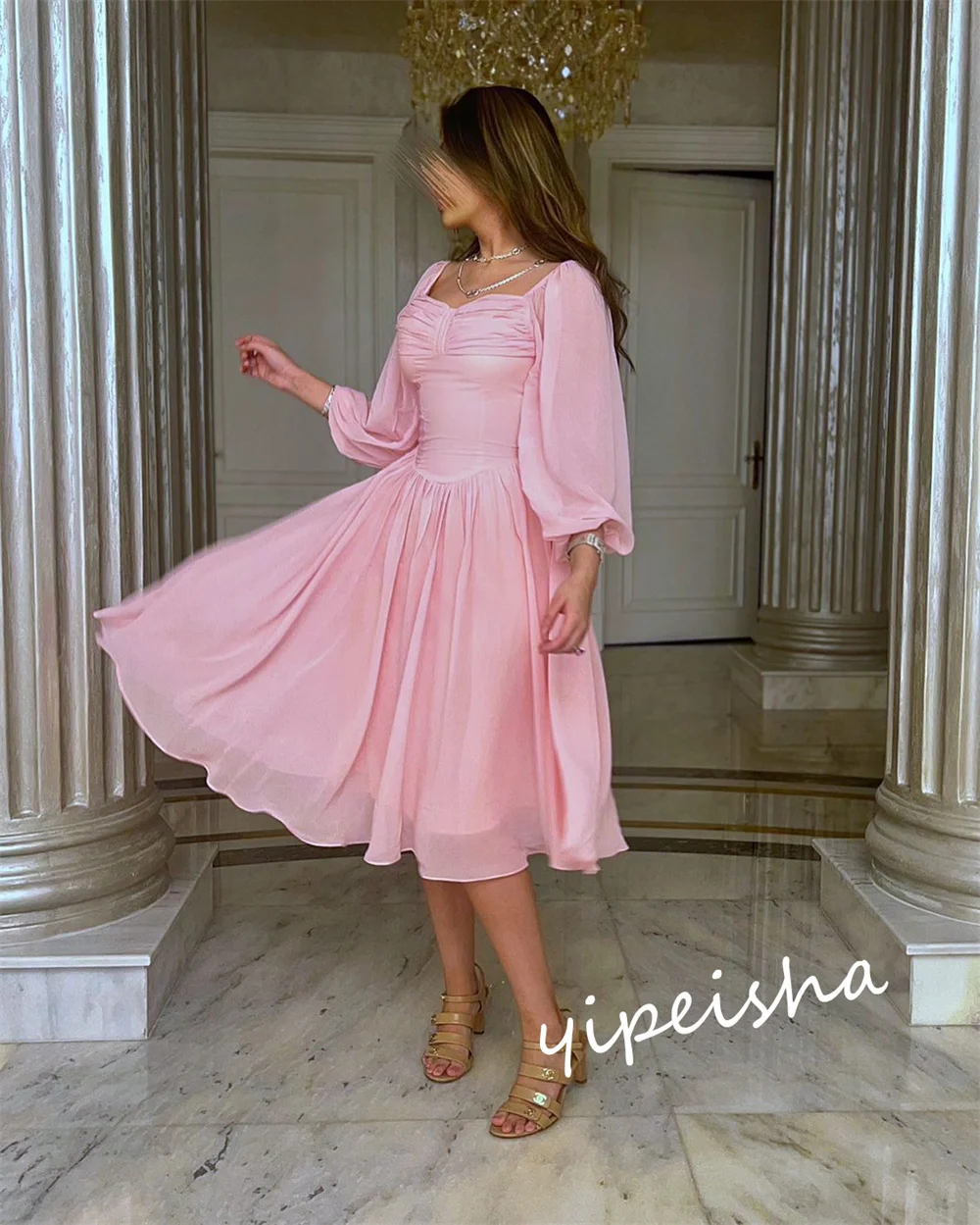 Ball Dress Saudi Arabia Prom Chiffon Ruffles Clubbing A-line Square Neck Bespoke Occasion Gown Knee Length Dresses