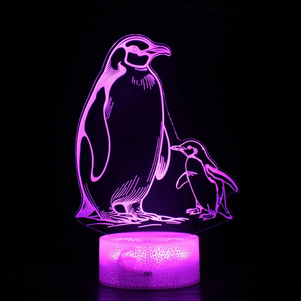 Penguins-3D Illusion Lamp for Kids, Night Light, 7 Cores, Mudando, Decoração Do Quarto, Aniversário, Presentes de Natal, Meninas, Meninos