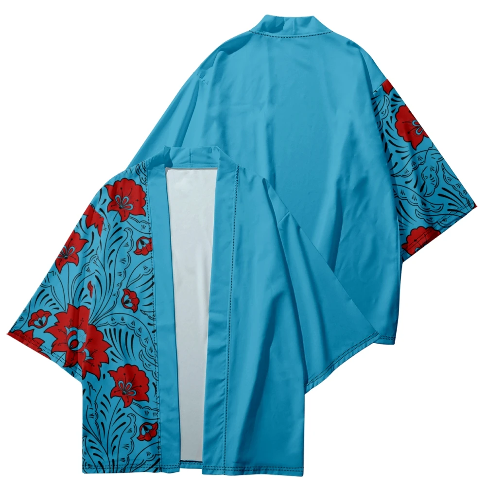 

Japanese Kimono For Men/Women Harajuku Floral Pattern Traditional Short Sleeves Beach Shirt Summer Bathrobes Kimono Mujer