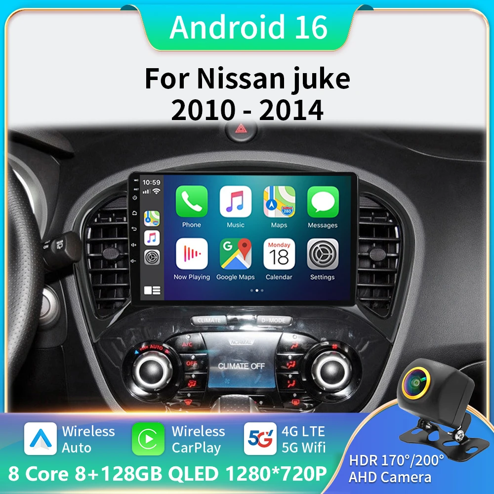 

For Nissan Juke 2010 - 2014 Carplay Auto 5G+WIFI GPS Car Radio Navigation Multimedia Video Player Stereo BT Android 16 DVD
