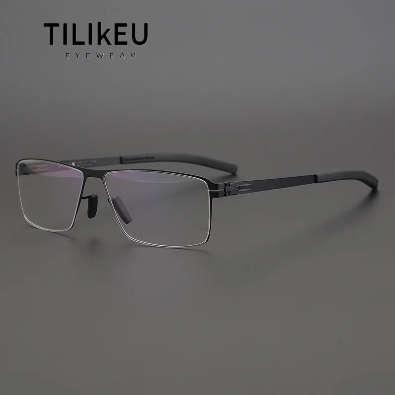 

German Brand Handmade Ultralight Aviation Stainless Steel Square Screwless Frames Retro Men Optical Prescription Glasses Fashion
