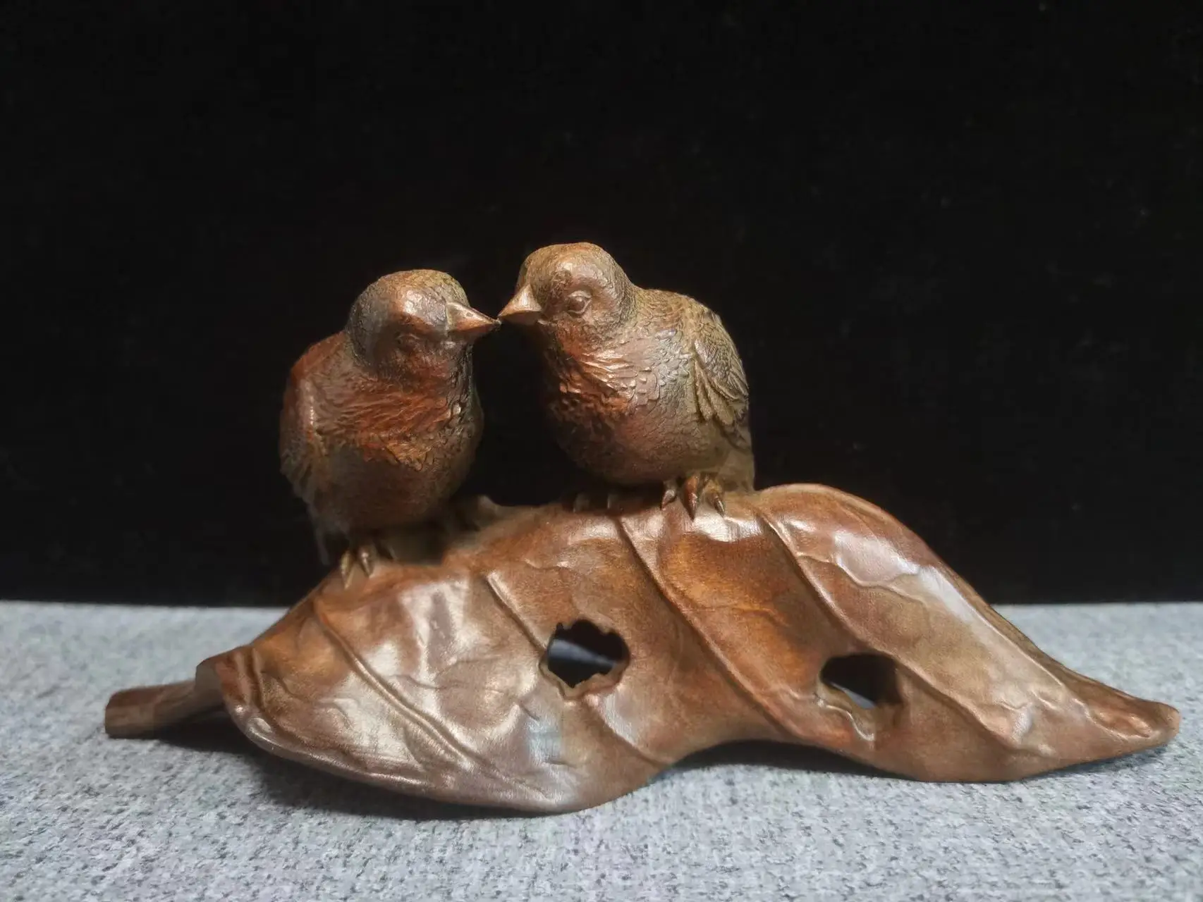 Rare  old Sandalwood carves bird couple statue,Free shipping