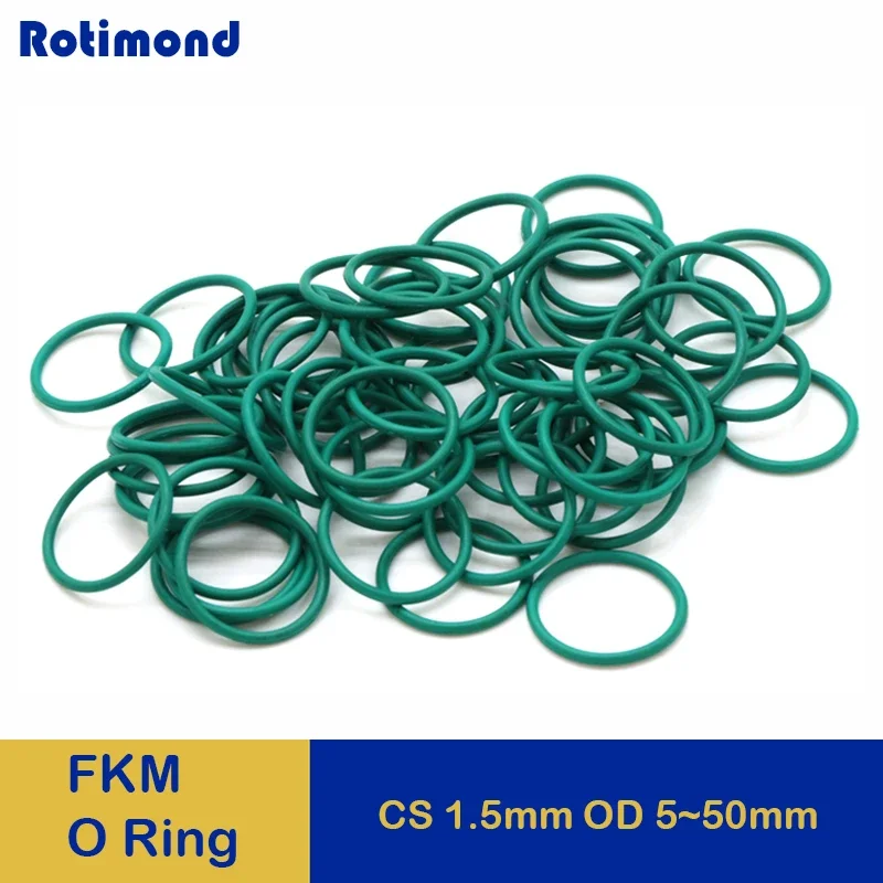 

10/50Pcs Green FKM O Ring CS 1.5mm OD 5~50mm Fluorine Rubber o ring High Temperature Resistance Oil Resist Sealing Washer