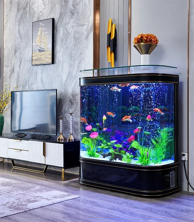 Light Luxury Fish Tank Living Room round Floor Aquarium Large Glass Back Filter Ecological Fish Globe