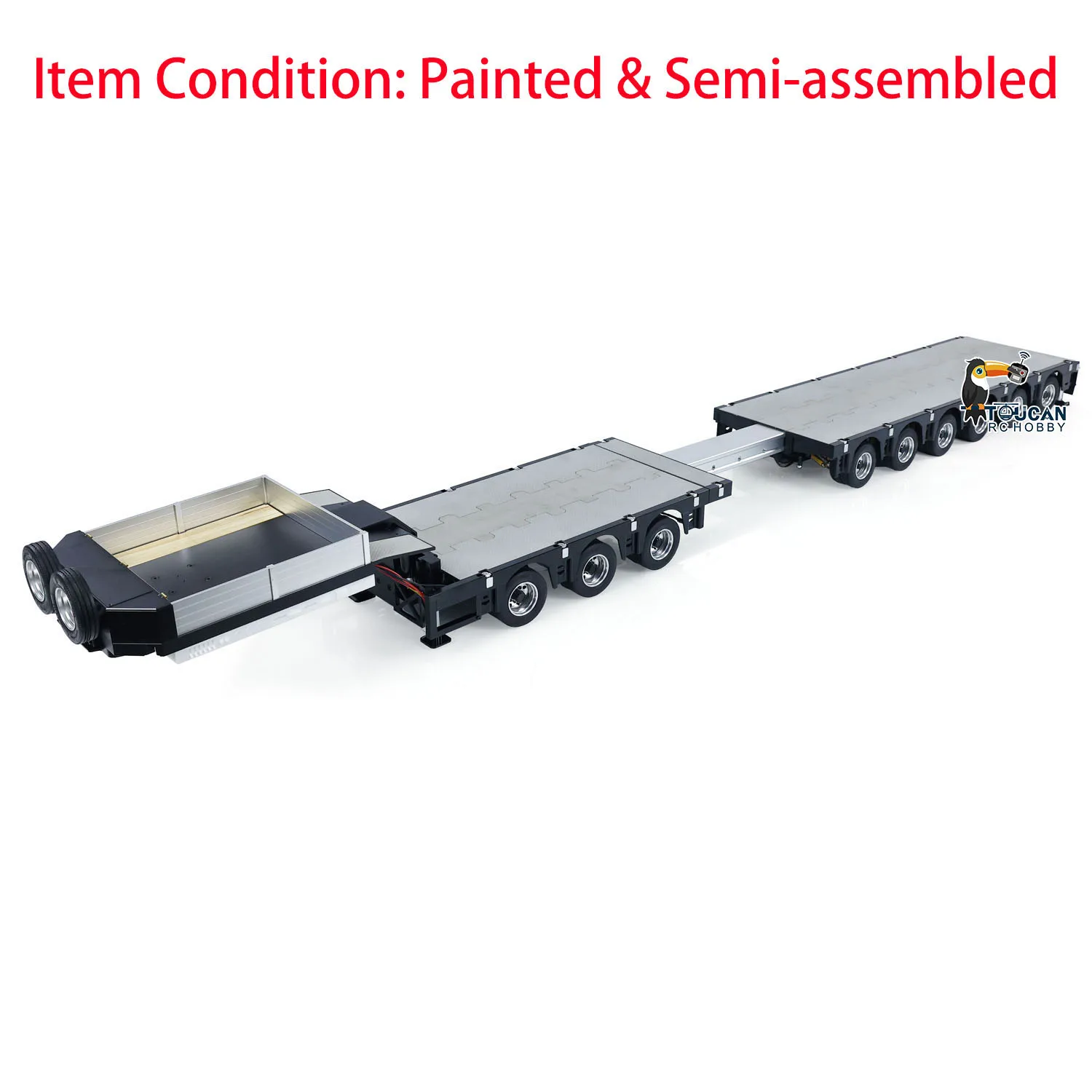 1/14 Accessories 9 Axles Metal Trailer Extendible Trailers Spare Parts for Toys RC Tractor Truck Car Vehicle Models TH23522