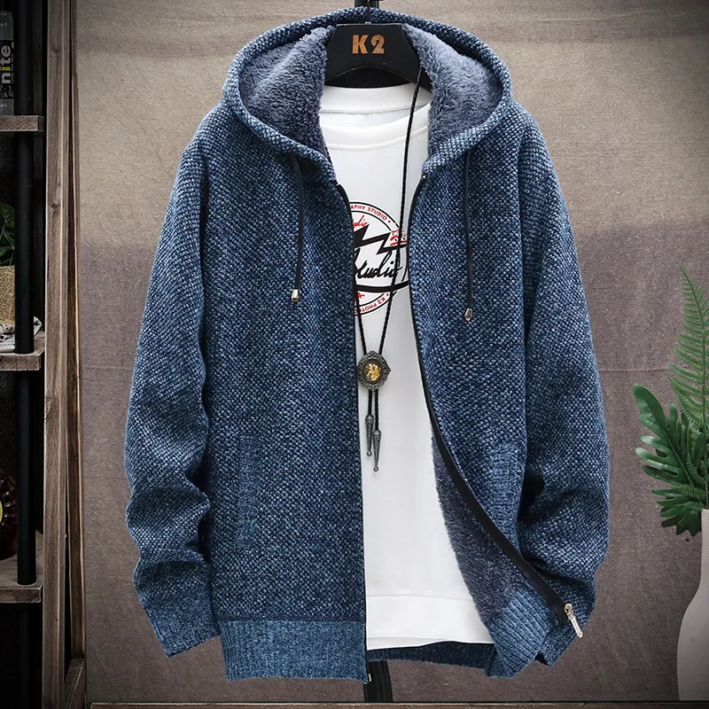 2024 Winter Men Sweater korean Popular Clothes Cardigan Stand Collar Male Casual Zipper Knitted Thick Warm Sweatercoat