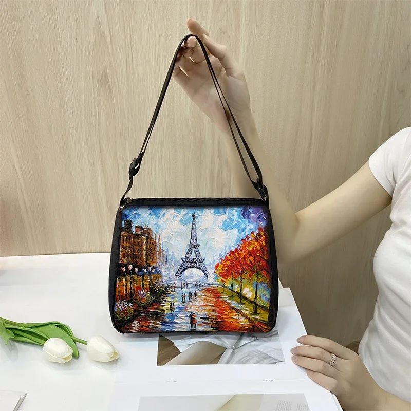 Bolso de mano con diseño de paisaje de la Torre Eiffel/Londres para mujer, bolsa de hombro con diseño de paisaje bonito, a la moda, para regalo