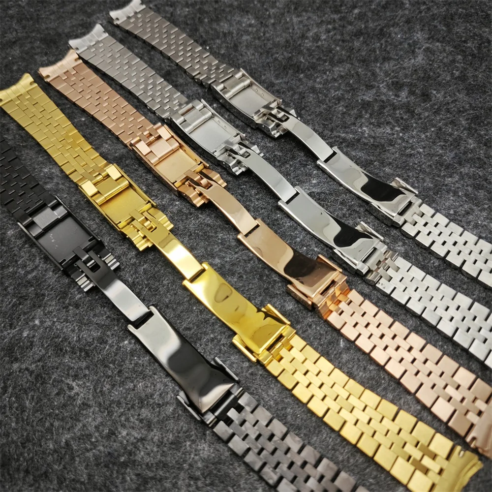 20MM Stainless Steel Watch Band Single Folding Buckle Solid Screw Links Watchband Strap Vintage Jubilee Bracelet