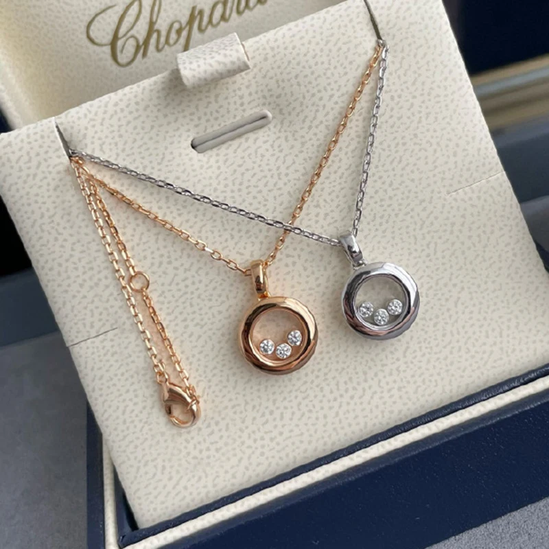 High-Quality Gold Plated Sliding 3 Zirconia Transparent Pendant Necklace for Women Luxury Jewelry Gifts